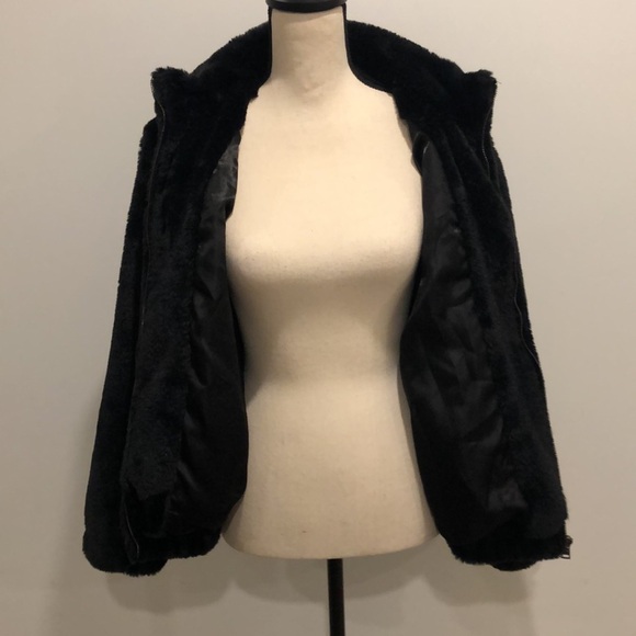 Cynthia Rowley black faux fur bomber jacket L super soft and mint condition - Picture 9 of 13